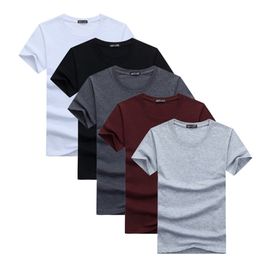 Hoge Kwaliteit Mode Heren T-shirts Casual Korte Mouw T-shirt Mens Solid Katoen Tee Shirt Zomer Kleding 6pcs / Partij 220325