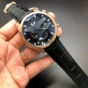 Hoge kwaliteit mode heren horloges alle wijzerplaat werk lederen band 42 mm wijzerplaat gouden horloge mannen Valentijnsdag geschenk Dire251s
