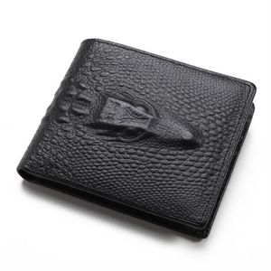 Hoogwaardige mode Korte tweevoudige portemonnee 3D Crocodile Skin Black Brown Men Echt lederen ontwerper Wallets229S176X