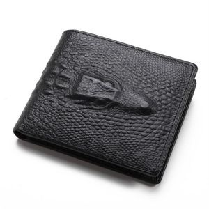 Hoogwaardige mode Korte tweevoudige portemonnee 3D Crocodile Skin Black Brown Men Echt lederen ontwerper Wallets229S271T