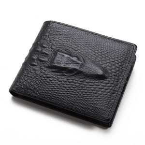 Hoogwaardige mode Korte tweevoudige portemonnee 3D Crocodile Skin Black Brown Men Echt lederen ontwerper Wallets332A