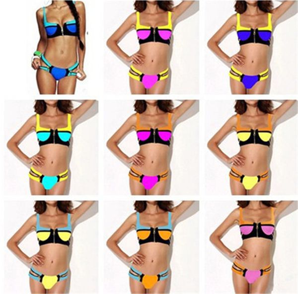 Haute Qualité Mode Maillots De Bain Pour Femmes Zipper Décor Push-Up Rembourré Top Skimpy Bikini Bas Marque Maillot De Bain 9 Couleurs Livraison Gratuite