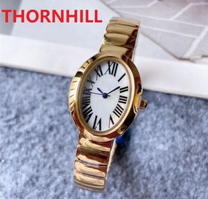 Haute qualité mode femmes forme ovale montre Quartz saphir rose dames montres bracelet en acier inoxydable montres-bracelets