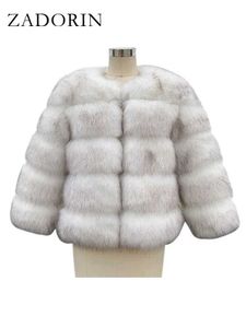 Manteau en fausse fourrure de haute qualité pour femme, veste de luxe moelleuse et chaude à manches 3/4 pour l'hiver, vêtements d'extérieur courts en vison