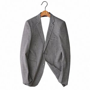 Alta calidad Fi All Fi Trends Guapo Casual Tejido de punto para hombres Traje de busin a cuadros Casual Four Seass Blazers 57FX #