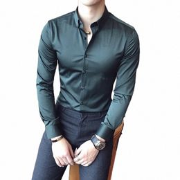 Chemise Fi de haute qualité pour hommes Couleur unie Slim Fit Chemises décontractées N Iring Busin et chemise formelle sociale Homme M-5XL n1Sh #