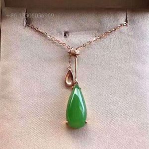 Hoge kwaliteit fijne sieraden groothandelsprijs peervorm natuurlijke appelgroen Hetian Jasper Jade hanger ketting goud