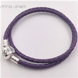 Hoge kwaliteit fijne sieraden geweven 100% lederen armband licht paars mix maat 925 zilveren sluiting kraal past pandora charms armband DIY markeren voor vrouwen mannen geschenken