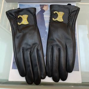 Haute Qualité Cinq Doigts Gants En Cuir Coton Mode Designer Marque Lettre Cristal Impression Hommes Femmes Épaissir Garder Au Chaud Gant Sports De Plein Air D'hiver