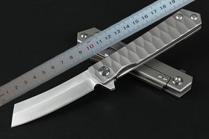 Couteau pliant Flipper de haute qualité D2 Tanto Satin Blade TC4 Poignée en alliage de titane Roulement à billes Ouverture rapide EDC Tactial Fold Knives