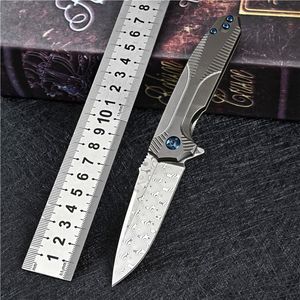 Cuchillo plegable Flipper de alta calidad, hoja de punto de caída de acero de Damasco japonés, mango de aleación de titanio TC4, cuchillos de bolsillo EDC para exteriores