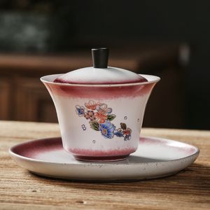 Bloem van hoge kwaliteit Gaiwan Travel Ceramic Tea Pot Tureen White Kung Fu Porselein Big Tea Bowl