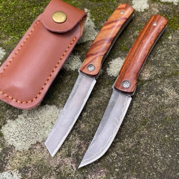 Couteau de poche pliant de haute qualité Tanto en acier / point de goutte lame de santal-bois rouge Handale Couteau Tactical Military Tools