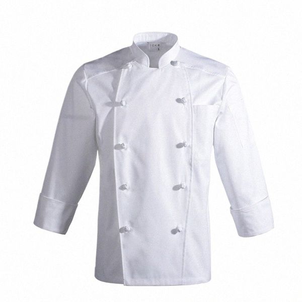 Service alimentaire de haute qualité à manches LG chemise blanche à double boutonnage veste de chef restaurant vêtements de travail hommes cuisinier uniforme professionnel V4Ph #