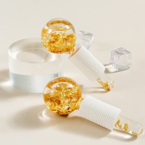 Rodillos de hielo fríos de alta calidad, herramienta de levantamiento de belleza, globo de lámina dorada, rodillo de enfriamiento, globos de hielo faciales mágicos reutilizables para masaje de estiramiento de la piel facial, juego de 2 piezas