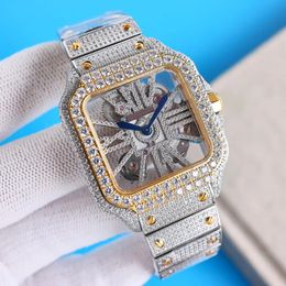 Montres à mouvement à quartz pour hommes de haute qualité avec diamants creux de 39,8 mm d'épaisseur 9 mm avec bracelet en acier serti de diamants Montres-bracelets lumineuses Montre de Luxe