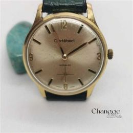 Chronographe de haute qualité Chronographe Designer Watches Quartz Clock Retro Cortebert Incabroc Swiss Made-Wristwatch Cal 3333 Green Leather Strap