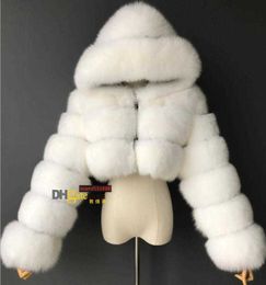 Hoogwaardige vogelgesneden faux jassen en jassen vrouwen donzige toplaag met winterbont jas met capuchon