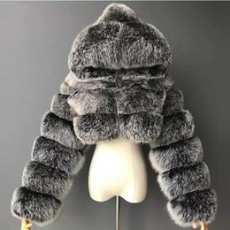 Abrigos y chaquetas de piel sintética recortadas y peludas de alta calidad para mujer, abrigo superior esponjoso con capucha, chaqueta de piel de invierno, abrigo femenino 240112