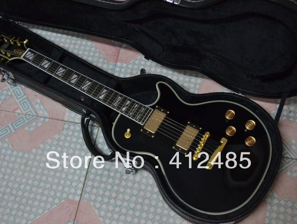 Livraison gratuite de haute qualité G-USA LP CUSTOM BLACK guitare électrique touche en ébène guitare avec étui en stock