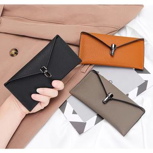 Echte lederen vrouwen Designer Wallets Cowhide Lady Long Style Lock Fashion Casual Telefoon Koppels Vrouwelijke Zero Card Portemonches No198