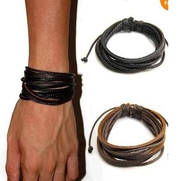 Pulseras de cuero genuino de alta calidad envolver cuerda trenzada multicapa moda hombres mujeres joyería hecha a mano nuevo 30pcs189v