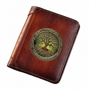 billeteras de cuero genuinas de alta calidad Tree of Life Diseño Impresión de tarjetas cortas Purse Billfold Men's Billet Bk1194 H0by#