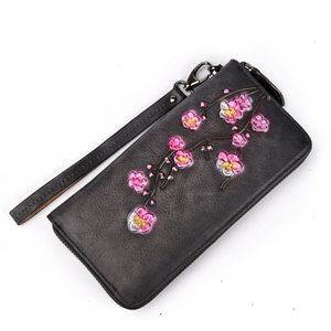 Haute qualité en cuir véritable femmes portefeuille grand femme bracelet embrayage sac à main dame en cuir pièce sac pour téléphone