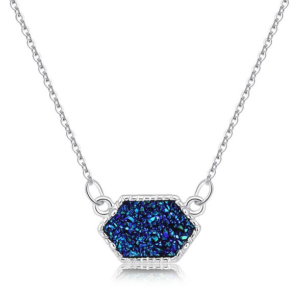 Haute qualité géométrie druzy drusy pendentif collier pour femmes résine argent plaqué or 10 couleur collier mode bijoux en gros