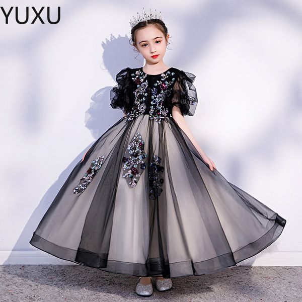 Haute Qualité Fille Pageant Robes Noir Première Sainte Communion Robes pour Fille Tulle Dentelle Infant Toddler Pageant Fleur Fille Robe pour Mariage et Anniversaire