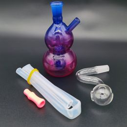 Hoge Kwaliteit Glas Bong Hookah Bubbler Dubbele Matrix Perc-Bril Ash Catcher Gourd Shape Met 10mm Mannelijke Olie Burner Clear Slang Waterleiding DAB RIG-bongen