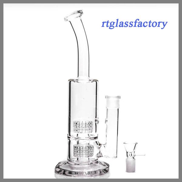 pipa de agua Bong de vidrio Twin Cage Junior pipa de agua pipas para fumar 31.5 cm de altura 3-5 mm de espesor Bubbler Dab Rig