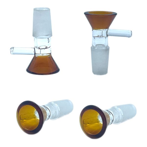 Bols en verre de haute qualité narguilés bol de filtre rond épais avec poignée 14mm 18mm mâle couleur claire pour plate-forme pétrolière eau Bong outils de fumer