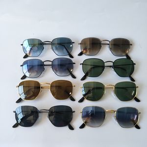 Lentes de vidrio de alta calidad, gafas de sol hexagonales para hombres y mujeres, gafas de sol redondas Retro, gafas de marco de Metal de lujo