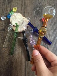 Pipe en verre de haute qualité Skull Smoking Handle Pipes Courbe Mini Smoking Pipes12cm longueur 30mm boule Recycleur soufflé à la main Meilleur brûleur à mazout en verre