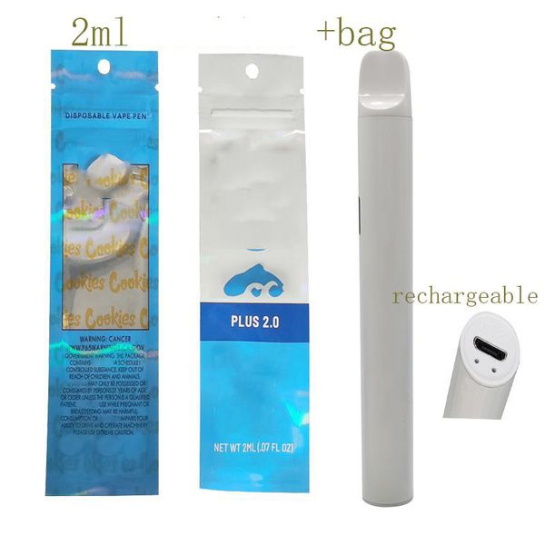 Stylo vape vide jetable de 2 ml Pods d'huile épaisse Stylos vaporisateurs Batterie rechargeable 350 mAh Kits de démarrage de bobine en céramique Vape avec emballage de sacs