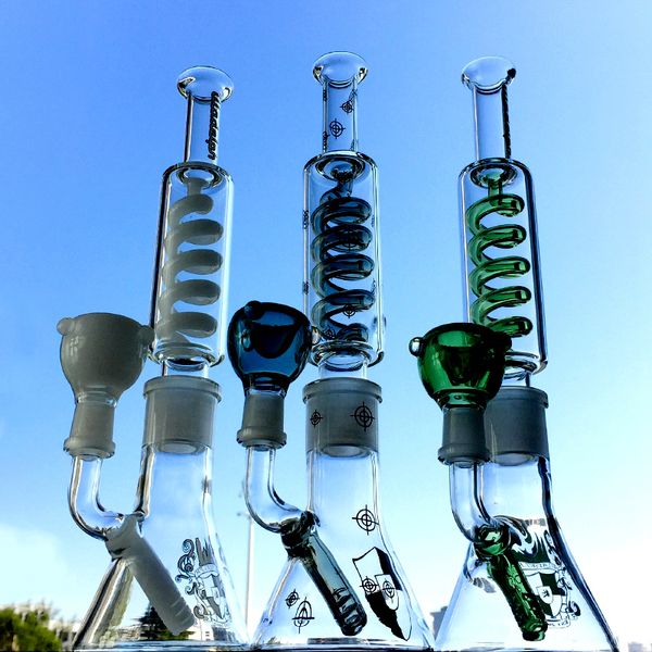 Bongs d'eau en verre de haute qualité, joint de 14mm, bobine de condenseur de 1 pouce, plates-formes pétrolières, tige basse diffuse congelable, bécher de cire, stylo Dab, construire un bang