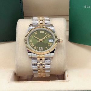 Hoge kwaliteit goud mode dames jurk horloge 31mm datum saffier automatische mechanische horloges roestvrijstalen armband dames water319F