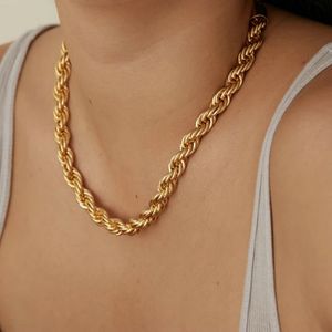 Cadena de cuerda chapada en oro de 18 quilates chapada en oro de alta calidad, collar de cadena Romeo Twist de 8mm de espesor de acero inoxidable