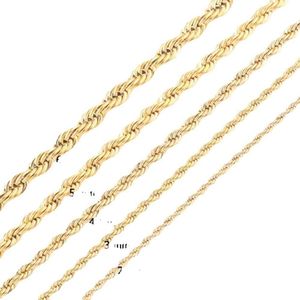 Chaîne plaquée or de haute qualité, collier en acier inoxydable pour femmes et hommes, chaînes à corde torsadée, bijoux cadeau 2 3 4 5 6 7mm