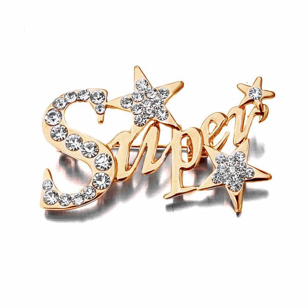 Haute Qualité Plaqué Or Cristal Clair Super Étoile En Forme De Broche En Alliage Cadeau Spécial Fête Costume Broches Broches Pour Femme Vente Chaude