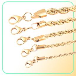 Collar de acero inoxidable con cadena de cuerda chapada en oro de alta calidad para mujeres y hombres, moda dorada, cadenas de cuerda, regalo de joyería 2 3 4 59264103