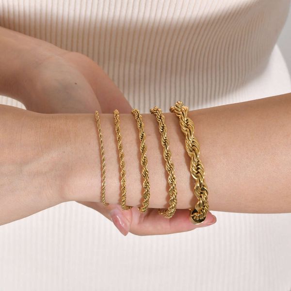 Collar de acero inoxidable con cadena de cuerda chapada en oro de alta calidad para mujeres y hombres, cadenas de cuerda torcidas de moda dorada, regalo de joyería 2 3 4 5 6 7 8 mm