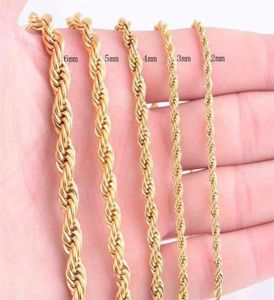 Gold vergulde touwketen van hoge kwaliteit Stalen ketting voor vrouwen mannen gouden mode ed touw ketens sieraden cadeau 2 3 4 5 6 7mm32500377