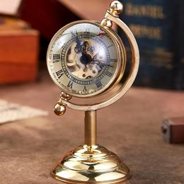 Montre de poche mécanique dorée de haute qualité cadeau d'horloge unique pour hommes globe transparent steampunk drop 240327
