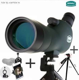 Hoge kwaliteit gomu 20-60x60 monoculaire waterdichte telescoop fieldscope spotting scope met oculair + statief + smartphone-adapter