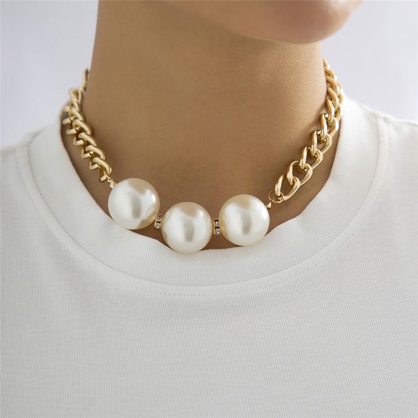 Haute qualité Goth lisse chaîne cubaine collier pour femmes filles mariage mariée Punk grande perle perle pendentif cou bijoux accessoires