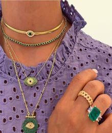 Haute qualité vert cz pavé chanceux mauvais œil pendentif à breloque collier pour femmes dame couches chaîne lien tour de cou fête bijoux 4110314