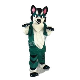 Hoogwaardige groene Husky Dog Mascot Costume Halloween Christmas Cartoon Character Outfits Pak Advertising folders Kleding