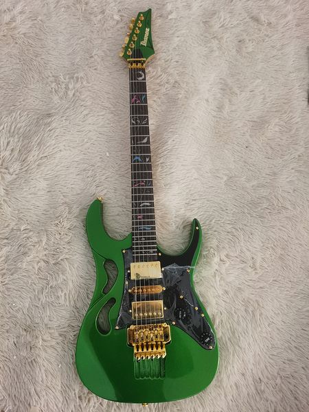 Guitare électrique en poudre en argent vert de haute qualité, accessoires de quincaillerie en or, double poignée I Banna, en stock, livraison rapide, support pour la personnalisation